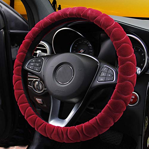 Lenkrad Abdeckung Kunstfell Winter Warm Lenkrad Wrap passt den meisten Auto 37cm 38cm Größe Innenzubehör rot
