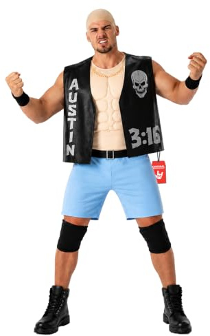 Morph WWE Wrestling Kostüm Herren, Ringkämpfer Halloween Kostüm Herren | Glatzenkappe, Oberteil, Hose & Knieschoner, Ringkämpfer-Look, Perfekt für Halloween, Ideal zum Verkleiden