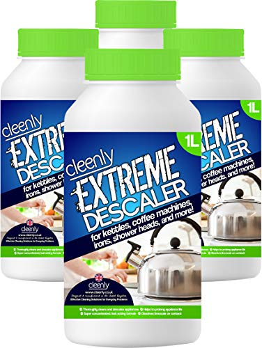 Cleenly Extreme Descaler for Kettles, Coffee Machines, Shower Heads, Irons, and More! (4 x 1 Litre) - Super Strong Descaler Liquid