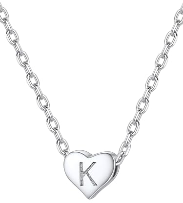 Silvora Damen Kette mit Buchstabenanhänger 925 Silber Buchstaben Halskette Alphabet K Initialen Kettenanhänger Damen Herzkette 40cm+5cm Geschenke für Muttertag Geburtstag Weihnachten