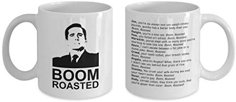 The Office Boom - Tazza da caffè con scritta Roasted, motivo: Dunder Mifflin Boom, idea regalo per lui, regalo per lei, tazza Michael Scott, 325 ml