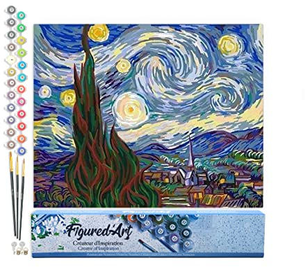 Figured'Art Peinture par Numéro Adulte Van Gogh Nuit Etoilée - Activité Manuelle Kit de Loisir Créatif DIY Numéro d'Art Complet - 40x50cm sans châssis en bois