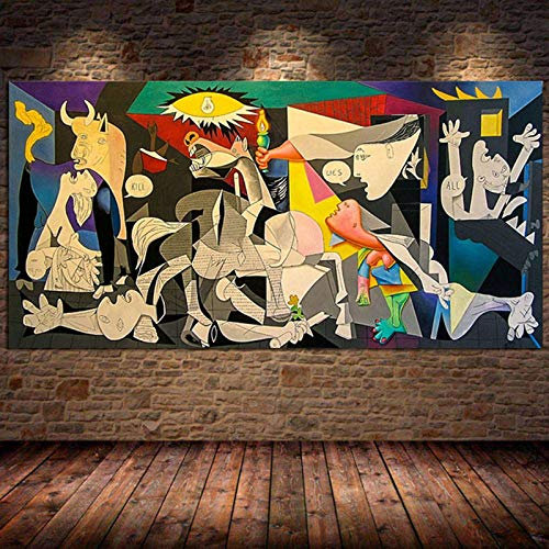 Guernica de Picasso, peinture sur toile, reproduction, affiche et impression célèbre, art mural, tableau pour salon (sans cadre, 65 x 130 cm)