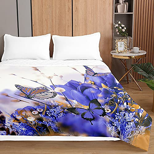 Trapuntino Copriletto Trapuntato Primaverile Estivo, Chickw11 3D Floreale Stampa Trapuntato Goffrato Trapunta Coperta Leggera per Matrimoniale Singolo (Fiore Viola,220x240cm)