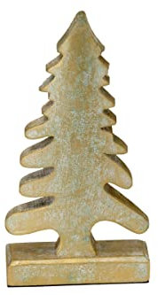 finehomegarden Tannenbaum Tanne Holz Patina/Gold H24cm Weihnachtsdeko Baum Weihnachten Deko