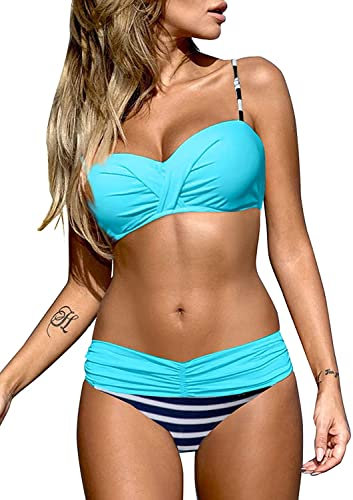 Dokotoo Damen Bikini Set Sexy Push Up Badeanzug Zweiteilige Bademode Swimsuit, Blau, S