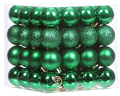 Sea Team 64-Pack Christmas Ball Ornaments with Strings, 30mm/1.18-Inch Mini Size Baubles, Shatterproof Plastic Christmas Bulbs, Hanging Decorations for Xmas Tree, Holiday, Wedding, Party, Green