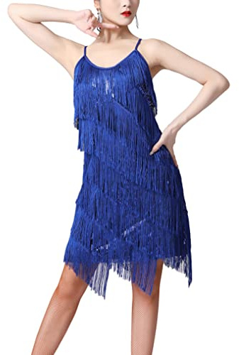 Freebily Abiti da Ballo Donna Senza Maniche Tango Latin Jazz Paillettes Nappa Abito Vestito Vestiti da Latino Americano Frange Lustrino Vestiti da Rumba Salsa Samba