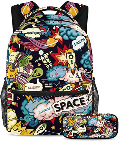 Cosmos Space Rocket Planets Schulranzen Set für Teenager Mädchen Jungen Kinder, Student Bookbag Rucksack Rucksack mit Federmäppchen für Primary Secondary Junior, multi Schulranzen-Sets