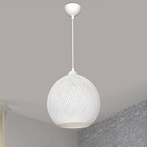 Suspension Moderne Luminaire Intérieur Métal Corde de Jute E27 Hauteur 65 cm Blanc