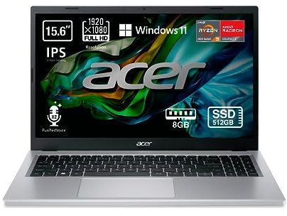 Acer Aspire 3 A315-24P Computer portatile da 39,6 cm (15,6 pollici Full HD LED Laptop (AMD Ryzen 3 – 7320U, 8 GB RAM, 512 GB SSD, Windows 11 Home), computer portatile, tastiera spagnola QWERTY nera
