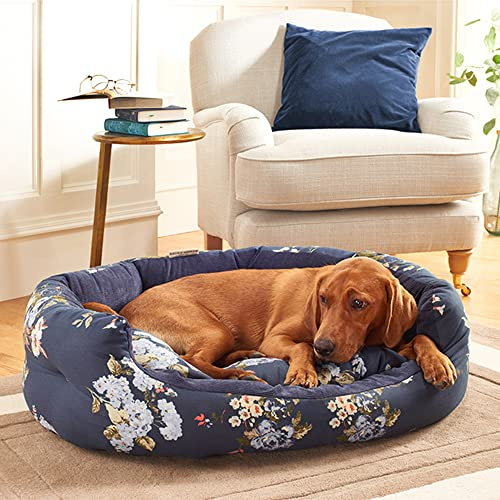 Laura Ashley Rosemore Navy Blue Floral Machine Washable Sustainable Thermal Filling Deluxe Slumber Dog/Puppy Bed 30 Inch