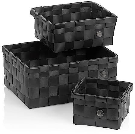 kela Aufbewahrungskorb Set 3 teilig NEO, Körbe aus recyceltem Kunststoff, Regalkorb abwischbar, stapelbare Aufbewahrungsbox, schwarz