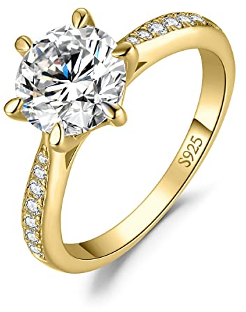 JewelryPalace Klassisch 2ct Rundschliff Moissanite Solitär Promise Ring Damen, Verlobungsring Damenring Ringe Silber 925 mit Stein für Frauen, Simulierte Diamant Jubiläum Eheringe Vergoldet 54