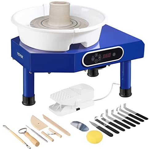 VEVOR Tornio per Ceramica Argilla con Pedale 350 W Diametro 25 cm Velocità 60-300 giri/min, Macchina Ruota di Ceramica Fai-da-te Hobbista Controllo con Schermo LCD 350W Livello di Rumore entro 60 dB