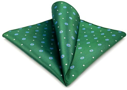 S&W SHLAX&WING Herren Einstecktuch Smaragdgrün mit blauer Blume für Anzugjacke Hochzeit