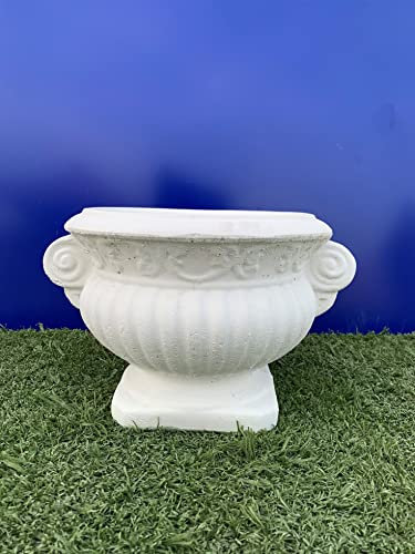 Vaso o fioriera artistico tondo Fabio in cemento bianco - per arredo esterno o interno - colore bianco o antichizzato giallo cm 30X25 altezza (bianco)