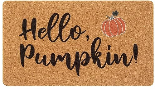 UINI Fall Door Mat, Hello Pumpkin Welcome Door Mats Outdoor Indoor, Pumpkin Doormat Entrance Rugs for Autumn Door Decoration, Resist Dirt, 17 x 30, Easy to Clean
