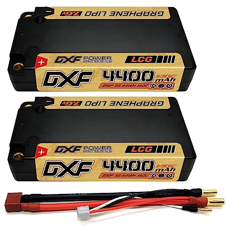DXF Power Up Your RC with 2S LIPO Shorty Battery - 4400mAh 7.6V 140C Hard Case - 2s lipo battery Perfect for RC Cars, Trucks, Boats, Drones & More - 2S Shorty LIPO Battery 2 Pack