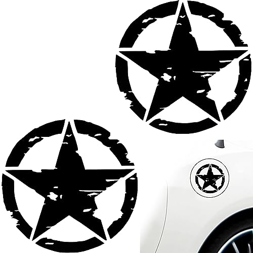 2 Stück Autoaufkleber Sterne, 15 cm Aufkleber Sterne Schwarz 4x4 Off Road Army Stern Militär Zerstört Military Star US Army Aufkleber für Auto oder Motorrad (Schwarz)