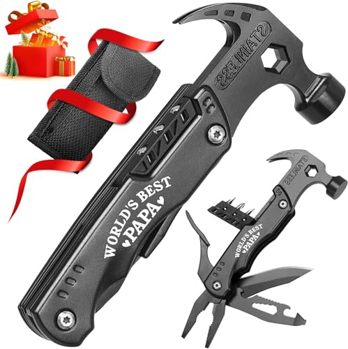WILLUCK Papa Geschenke – praktische Weihnachtsgeschenke für Papa, beste Papa-Geschenke – World's Best Papa 15-in-1 Multitool-Hammer – Papa-Geschenke von Enkelkindern –