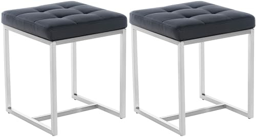 CLP 2er Set Edelstahl-Sitzhocker Barci Kunstleder I Moderne Hocker Mit Hochwertiger Polsterung Und Bodenschonern In Vielen Farben Farbe schwarz