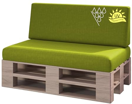 sunnypillow Palettenkissen mit abnehmbarem Bezug UV - beständig Outdoor wasserdicht Kaltschaum Palettenauflage Palettenpolster Palettensofa Sitzkissen Rückenlehne 2er Set 120 x 80 Grün