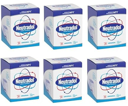 Neutradol Lot de 6 désodorisants et éliminateurs d'odeurs en gel – Durant jusqu'à 90 jours – Éliminateur d'odeurs de moisi pour armoire, salle de bain, tapis