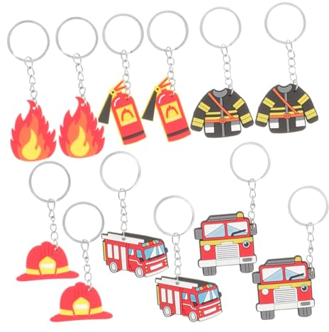 CIMAXIC 12pcs Feuerwehrauto Schlüsselanhänger Partygeschenke Süße Feuerwehr Helm Design Autoaufhänger Dekoration Ideal als Feuerwehr Zubehör & Geschenk - Inkl. Geschenkbox für Feuerwehrmänner