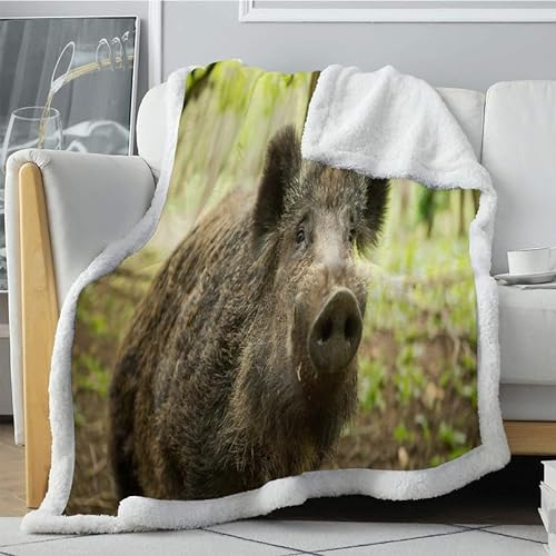 Decke 180x220 Wildschwein - Jagd Sofadecke Wohndecke Warme Kuscheldecken Picknickdecke Weich Flanell Fleecedecke Tagesdecke Bett überwurfdecke Personalisierte Geschenke für Frauen Männer