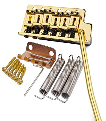 Guyker Tremolo Bridge – Selles vintage en acier courbé et bloc en laiton professionnel compatible avec guitare électrique Start ST (GG1004-HT, doré)
