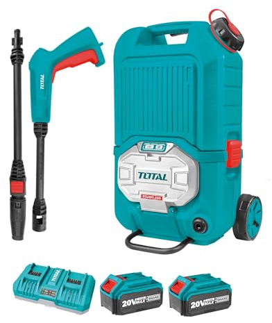 TOTAL - Kit de Hidrolimpiadora de Alta Presión - Sin Cables - 2 x Baterias y Cargador - 40V, 80 Bar - Volumen de 4 l/min - 3 Velocidades - con Deposito, Accesorios y Manguera