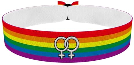 LGBTQ Rainbow Lesbian Symbols Stoffarmband - Handmade Unisex Armband mit verstellbarem Verschluss - 100% Wasserfest - Festival Accessoire für Lesben - Geschenkidee für Frauen & Mädchen