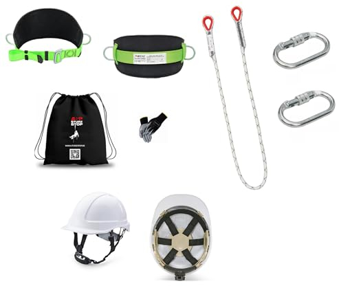Generisch Kletter SET Profi Haltegurt Positionierungsgurt Bauchgurt Auffanggurt EN358 inkl. Halteseil 1,5m EN354 + 2 Karabiner EN362 inkl. Kletterhelm 6 Punkt EN397, Baumpflege, Bühne, 1348371701007