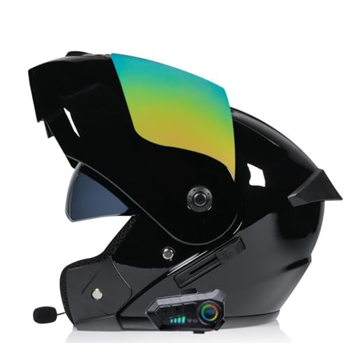 Modular Casco Moto Doble Visera Bluetooth Casco Abatible Integrado Cascos Integrales,Doble Lente Sistema De Ventilación Forro Extraíble ECE Homologado para Mujeres Y Hombres Adultos