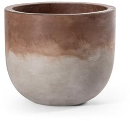 teramico Pot de Fleurs, Rond, pour l'intérieur et l'extérieur, en béton léger, de qualité supérieure, Fait à la Main (béton Marron/Gris, 30 cm x 26 cm)