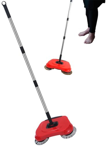 Vbnuyhim Spazzatrice a mano, spazzatrice a mano, scopa non elettrica – spazzatrice con manico regolabile, utensili per la pulizia del pavimento per la spazzatura a casa, in interni ed esterni