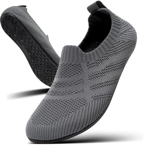 KOWAYI Herrtofflor för kvinnor slip-on husskor barfotaskor unisex hemtofflor andningsbara lätta stickade resetofflor, 1343 Mörkgrå, 39.5 EU