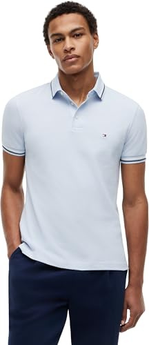 Tommy Hilfiger Herren Poloshirt Kurzarm Tipped Seasonal Slim Fit, Blau (Breezy Blue), L