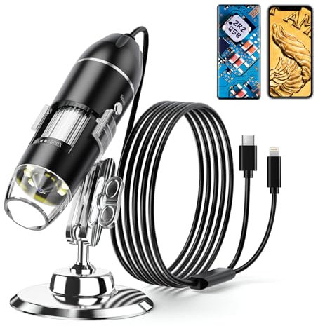 Leipan Microscopio digitale, ingrandimento 50x-1600x, portatile, USB, con supporto regolabile, mini fotocamera compatibile con iPhone, iPad, Android
