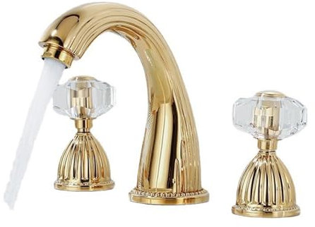 Set Miscelatore Lavabo 3 Fori Ottone Oro 2 Maniglie Rubinetto Lavabo Bagno 3 Fori Miscelatore Lavabo Bagno Rubinetto Lavabo 3 Fori Oro