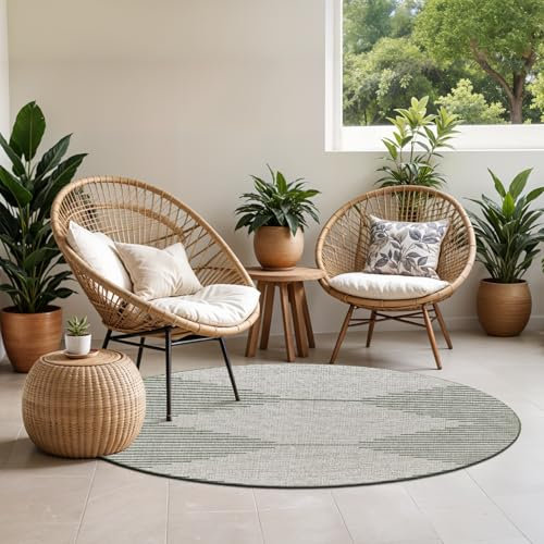 Livabliss Sevilla Indoor Outdoor Rug - Large Boho Rugs for Living Room 160 cm Dining, Kitchen Carpet, Patterned Neutral and Coloured Rugs, Waterproof, Stain Durable - Green, Ivory