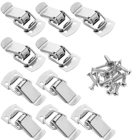 Bewudy 10 cierres de tensión pequeños, de acero inoxidable, con tornillos, plano, cierre de palanca, para ventanas, cajas de herramientas, cajones, armarios, maletas (38 x 22 mm)