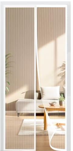 BUIRTLY Moustiquaire Porte Fenetre Magnetique 120x200㎝, Rideau de Porte Anti Moustique, Fermeture Automatique Aimantée Pour Portes de Balcon, de Cave et de Terrasse, sans perçage (Blanc)