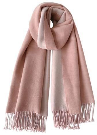 PFLife Damen Kaschmir Schal Wärmender Winter Schal Wendbares Modell mit Fransen Weiche große Kaschmir Decke, 80'' * 27'' (200 x 70 cm), Rose Weiß