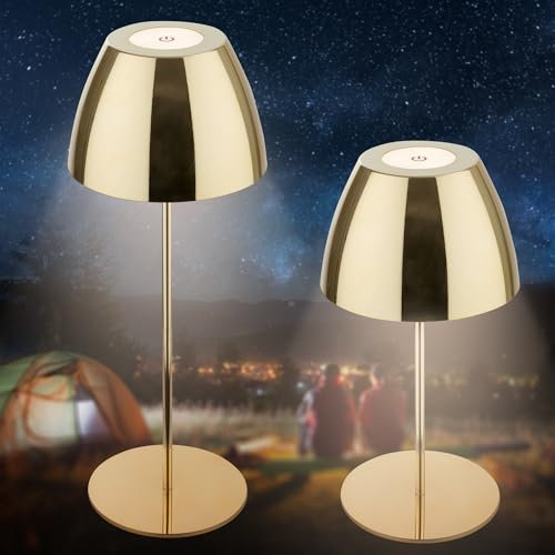 BRILONER - LED Tischlampe kabellos IP44 mit Touch, stufenlos dimmbar, Akku & Lichtquelle tauschbar, Nachttischlampe, Wohnzimmer, LED Lampe, Akku Tischleuchte, Outdoor, 13,5x36 cm (DxH), Goldfarbig