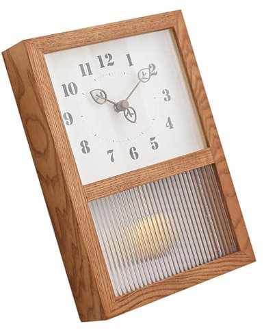SIXRUN Horloge Murale Rétro Japonaise, Petite Horloge Murale Rectangulaire Décorative en Verre de Bois de Noyer avec Pendule pour la Maison, Le Salon, la Cuisine, Le Bureau, Excellente