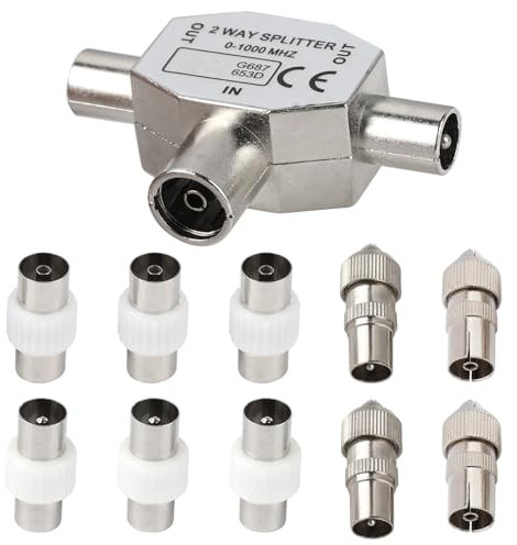 2-Way Digital Signal Antenna Splitter, 2 Way 1 Female to 2 Male Coaxial TV Aerial Coax Splitter with TV Aerial Splitter Aerial Adapter Connector, Compatible with Cable TV Antenna TV Signal Booster