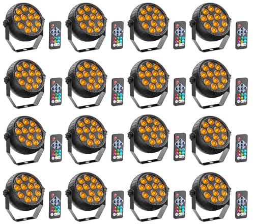 Glowingstage 16PCS Mini RGB LED Par Akku, Wiederaufladbar 12 LED Bühnenlicht Discolicht mit Fernbedienung LED Par Strahler, Partylicht für DJ Party Disco Bar Hochzeit Halloween Weihnachten