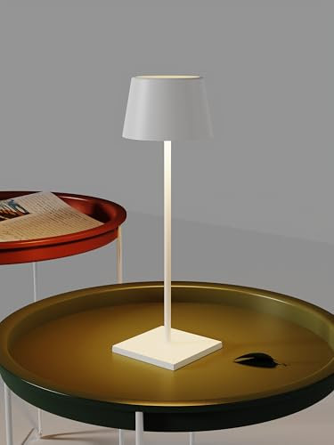 MU LIN Lampada da Tavolo 841 Touch Cordless - Lampada Interno e esterno, Dimmerabile, Ricaricabile USB, Portatile, 3000K-4500K-6500K, Lungo Durata, Luce fredda e calda BIANCO